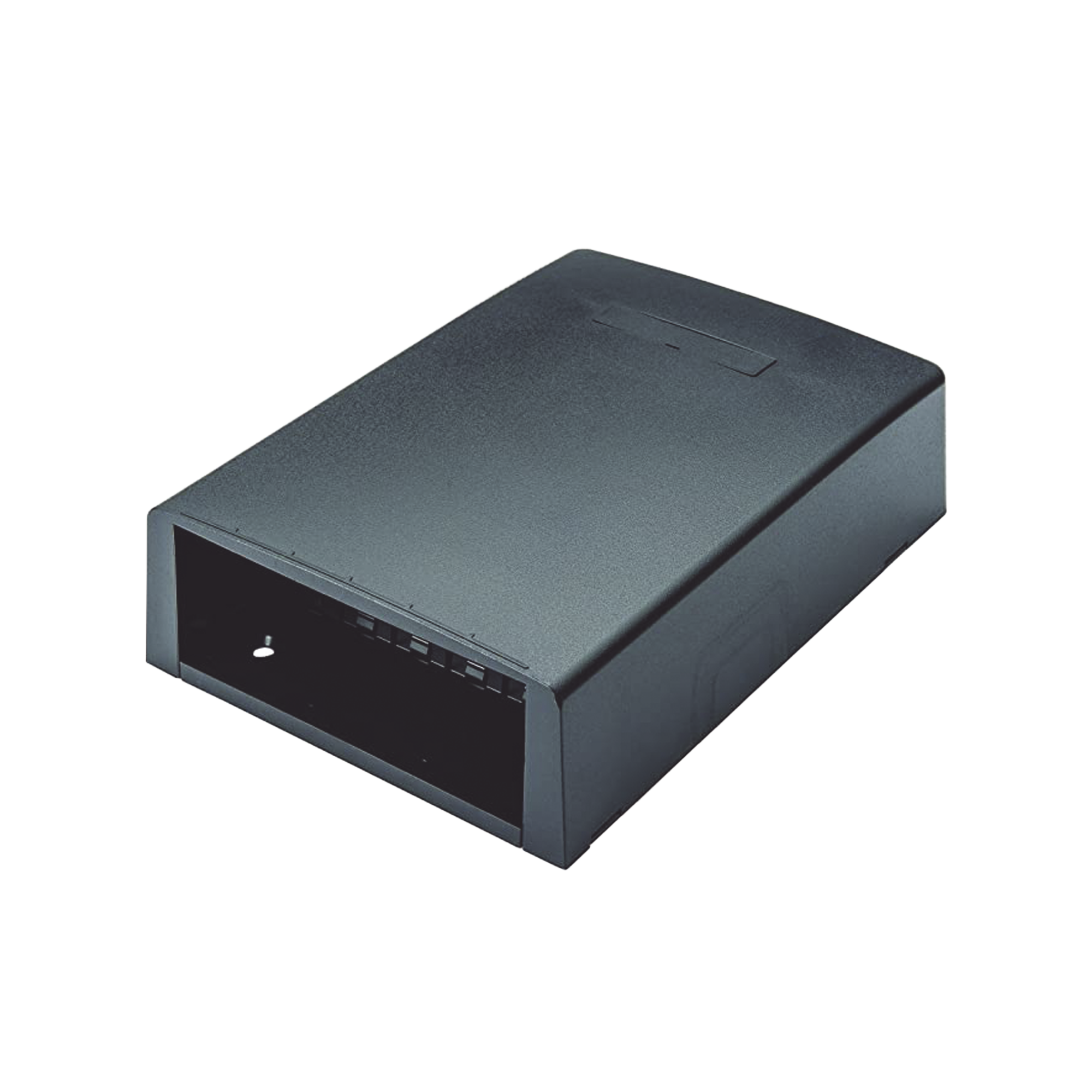 Caja de Montaje en Superficie, Con Accesorio para Resguardo de Fibra Óptica, Para 12 Módulos Mini-Com, Color Negro