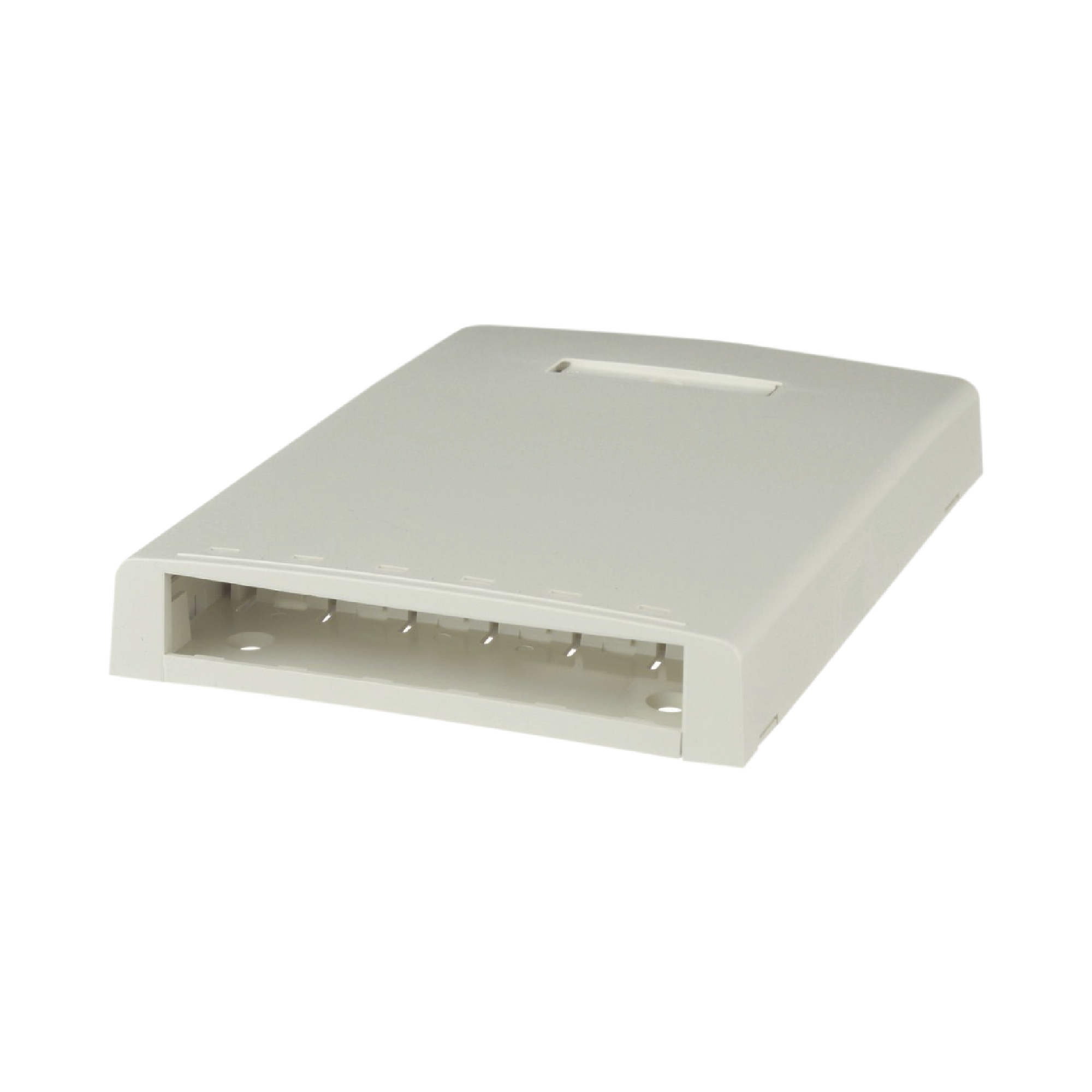 Caja de Montaje en Superficie, Con Accesorio para Resguardo de Fibra Óptica, Para 6 Módulos Mini-Com, Color Blanco Mate