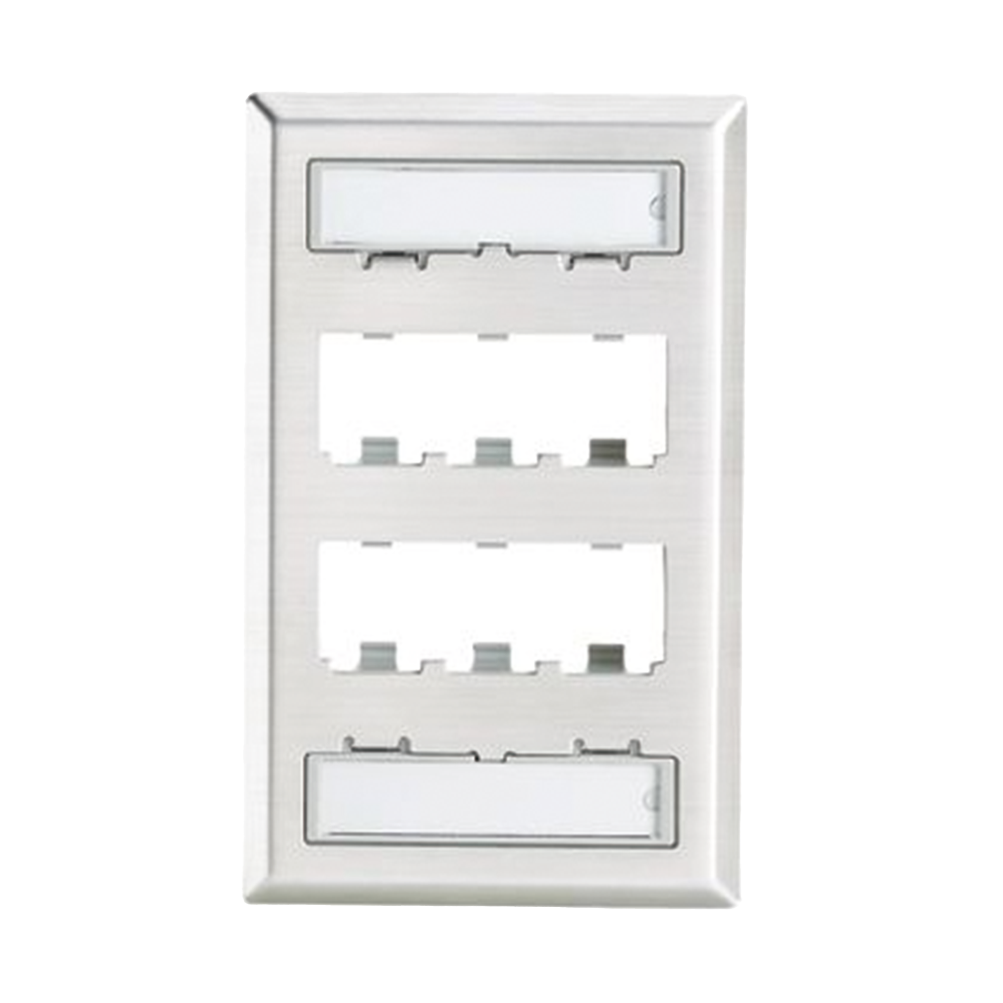 Placa de Pared Vertical, de Acero Inoxidable, Salida Para 6 Puertos Mini-Com, Con Espacios Para Etiquetas