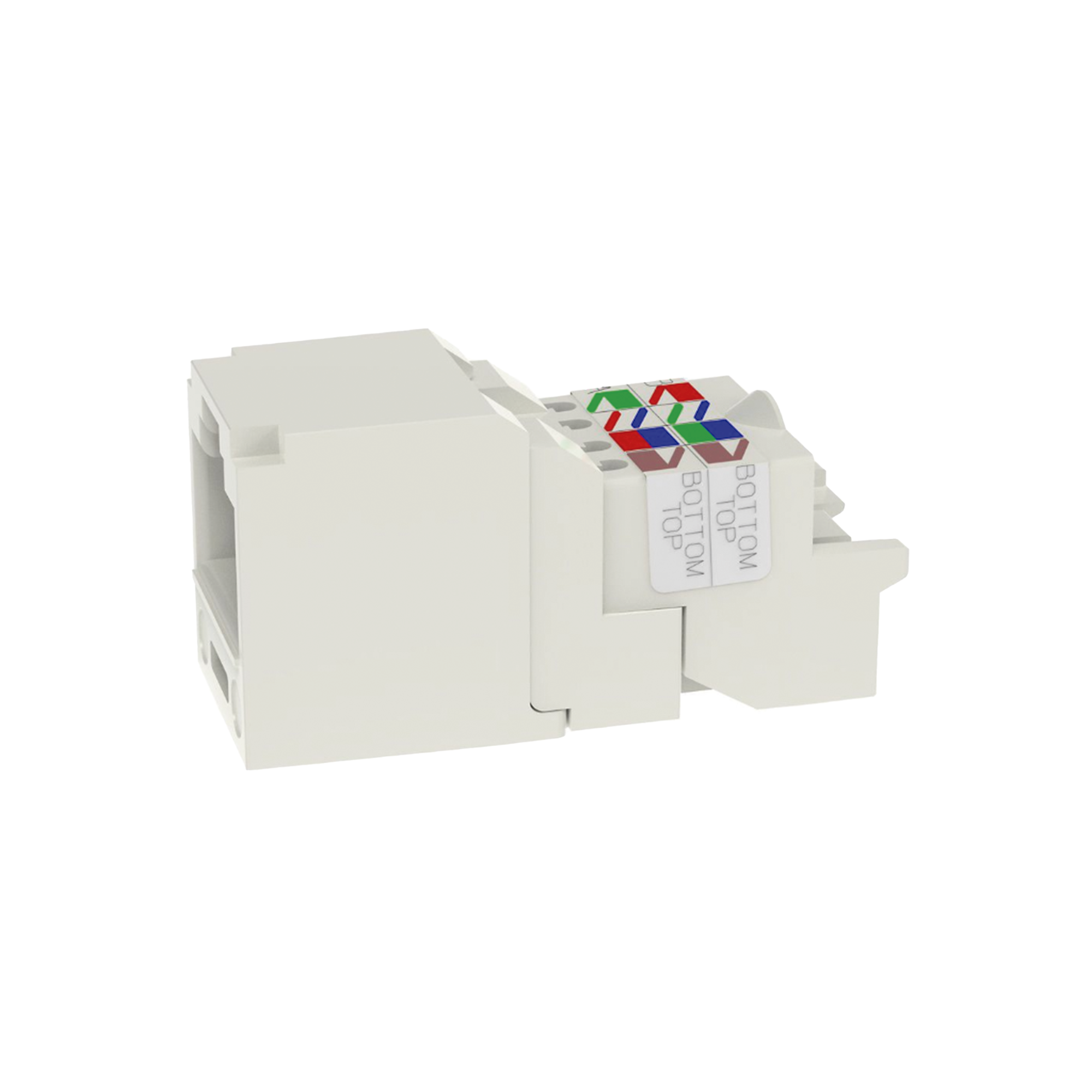Conector Jack RJ45 Estilo TP, Mini-Com, Categoría 6, de 8 posiciones y 8 cables, Color Blanco Mate
