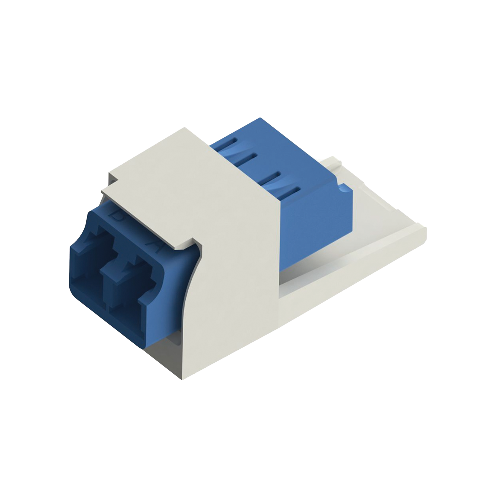 Módulo Acoplador LC Duplex, para Fibra Óptica Monomodo OS1/OS2, Tipo Mini-Com, Color Blanco Mate