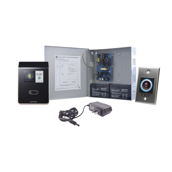 Sistema Completo de Acceso sin contacto Facial SUPREMA, Incluye Lector Biometrico FS2AWB, boton de salida ACCESSK! y fuente