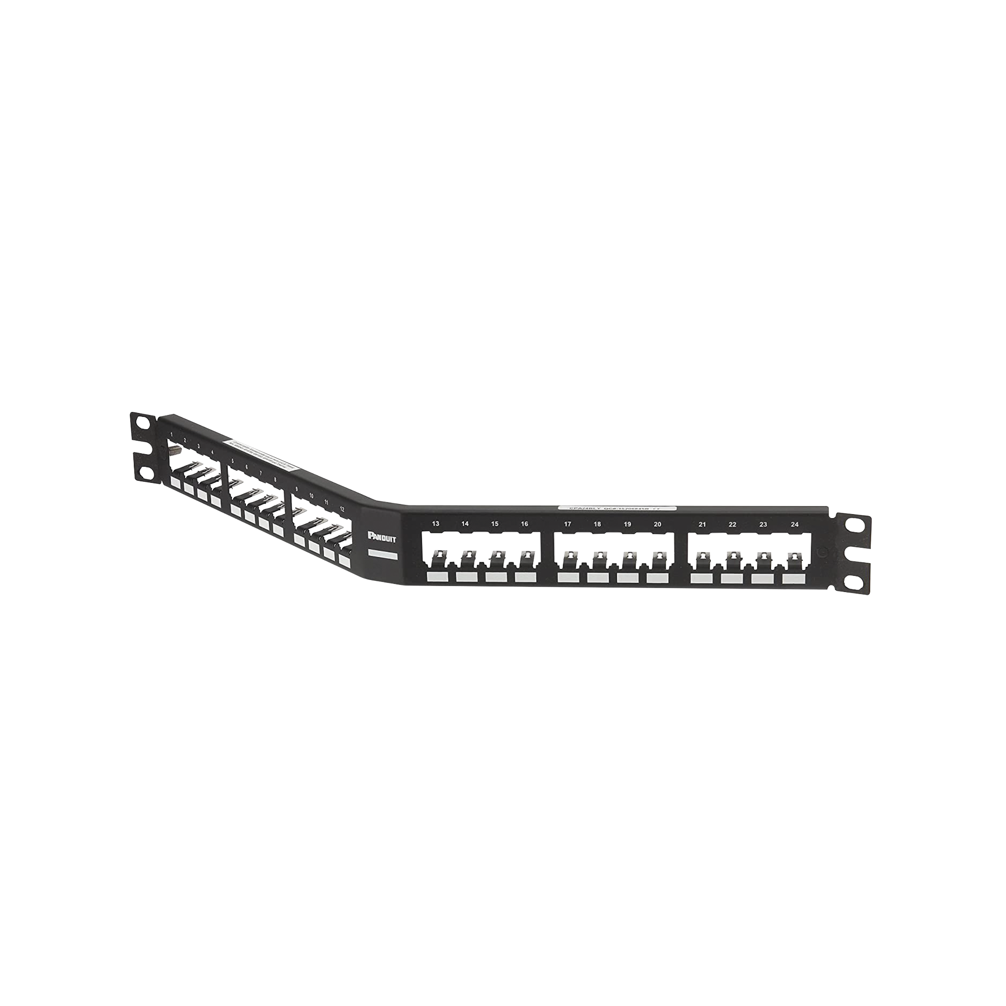 Panel de Parcheo Modular Mini-Com (Sin Conectores), Angulado, Totalmente Blindado, de 24 puertos, 1UR