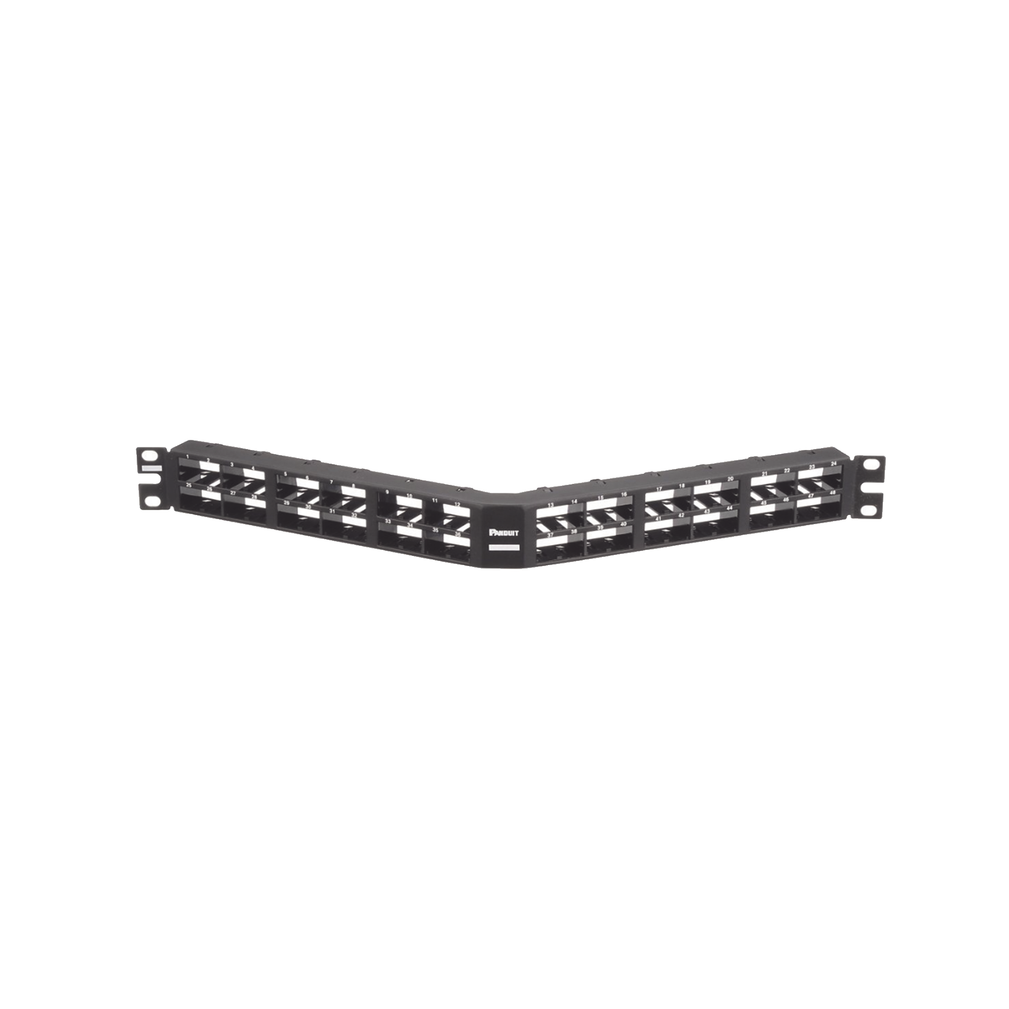 Panel de Parcheo Modular Mini-Com (Sin Conectores), Angulado, Sin Blindaje, Alta Densidad, de 48 puertos, 1UR