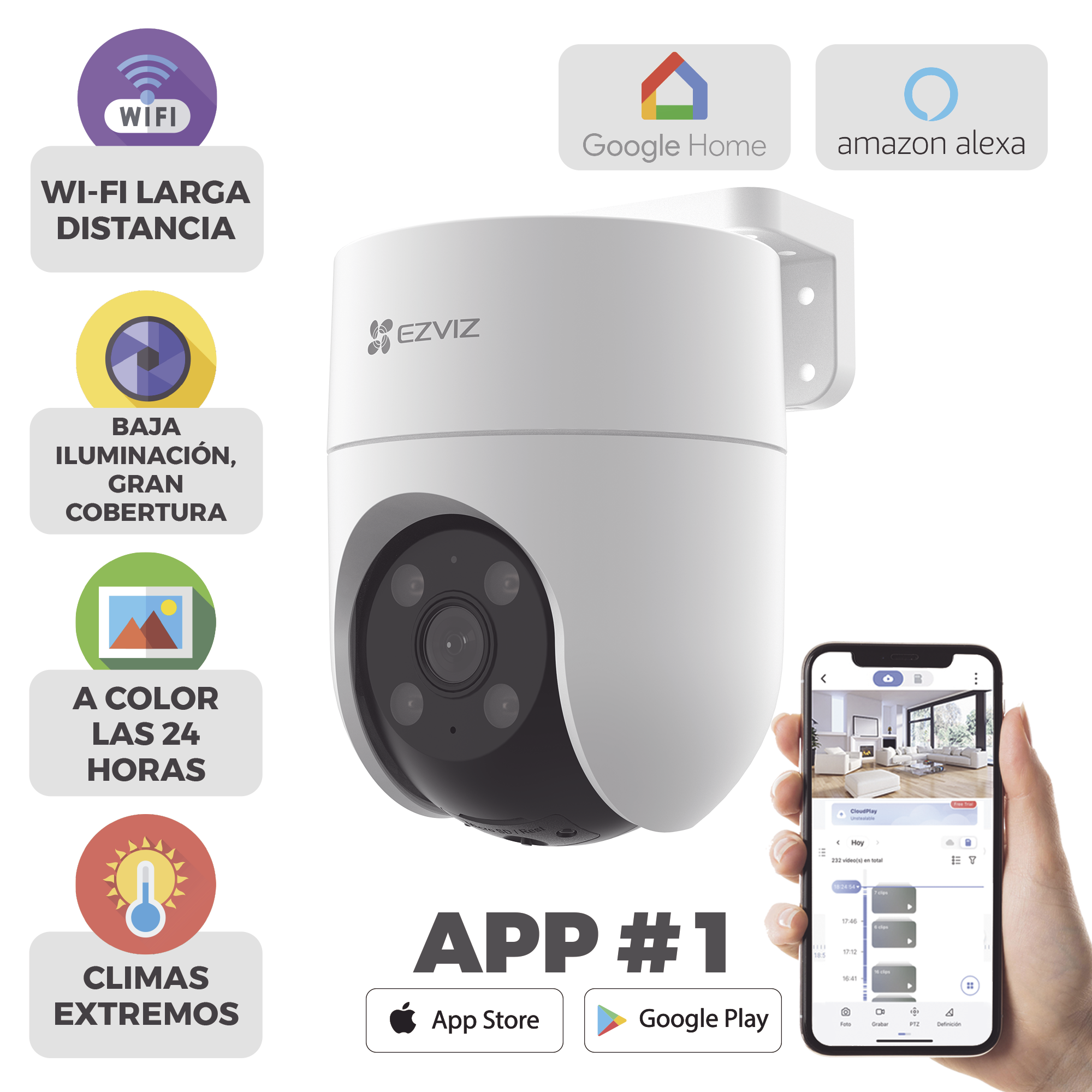 Camara PT WiFi / 2 Megapixel /  Cobertura 360¬∞ / Detección humana / Seguimiento Inteligente / Sirena / Luz Parpadeante / Colores en Oscuridad / Micro SD / Audio de Dos Vías / Exterior Con Protección