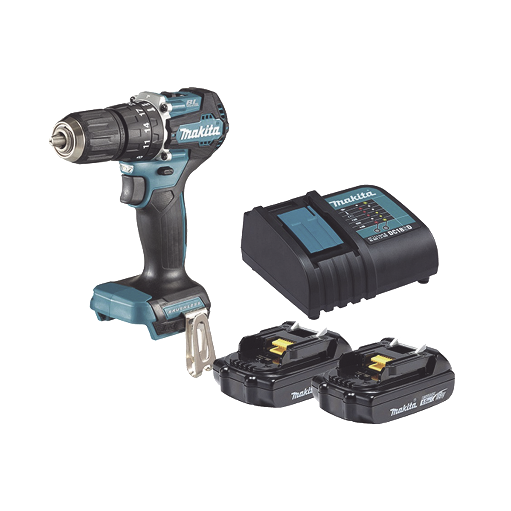 Rotomartillo/Taladro Inalámbrico SIN CARBONES, Broquero de 1/2", 1,700 RPM, 18V, Torque: 42 N.m C/2 Bat. (1.5Ah) y Cargador.