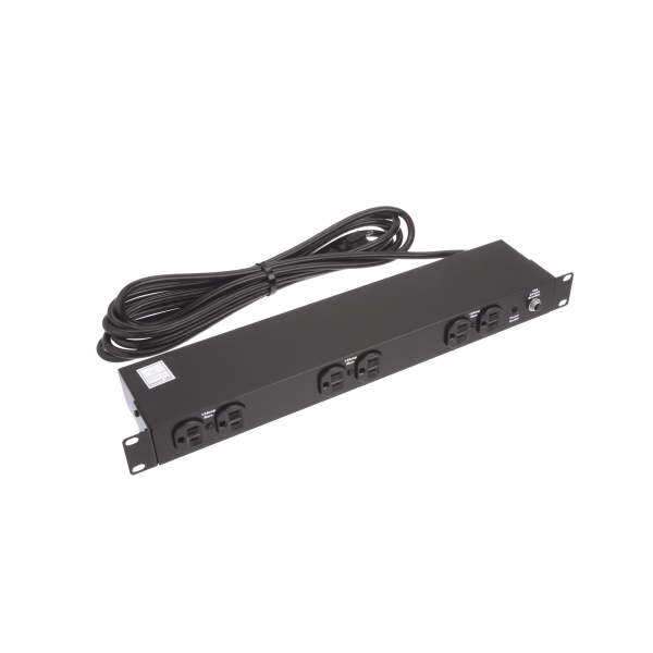 PDU Básico de Montaje en Rack, Con 6 Salidas Frontales NEMA 5-15R,  Enchufe de Entrada NEMA 5-15P, de 19in, 1UR, 15 Amp, 120 Vca