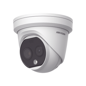 Turret IP Dual / Térmica 1.8 mm (160 x 120) / Óptico 2 mm (4 Megapixel) / Detección de Personas 53 mts / 15 mts IR / Exterior IP67 / PoE / Termométrica / Detección de Temperatura / Sirena y Luz / Micro SD 32 GB Incluida