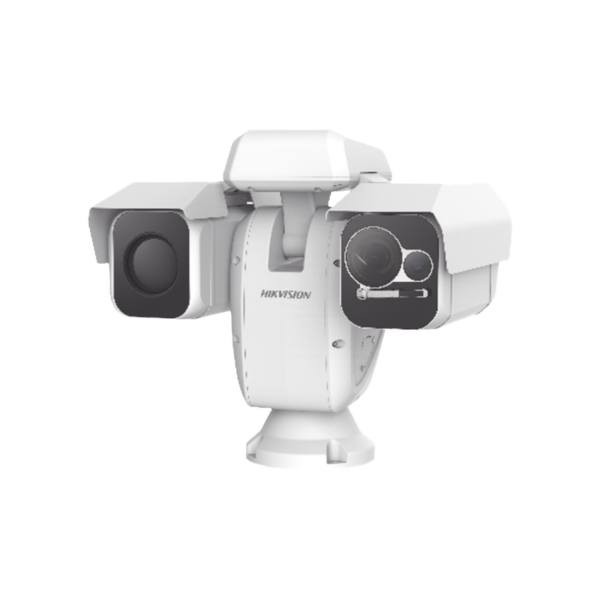 PTZ Punta de Poste IP Dual / Lente Térmico 100 mm (640 X 512) / Lente Óptico 56X Zoom (4 MP) / 800 mts IR Laser / 36 VCC / IP66 / Recubrimiento Anticorrosivo