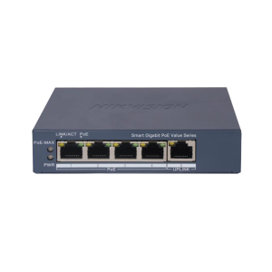 Switch Gigabit PoE+ / Administrable / 4 Puertos 1000 Mbps PoE+ / 1 Puerto 1000 Mbps Uplink / Configuración Nube Hik-PartnerPro / Modo Extendido hasta 300 Metros / 45 Watts