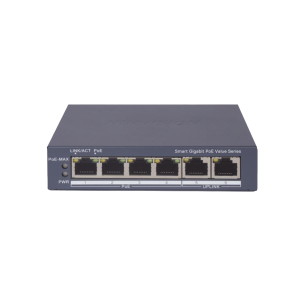 Switch Gigabit PoE+ / Administrable / 4 Puertos 1000 Mbps PoE+ / 2 Puertos 1000 Mbps Uplink / Configuración Nube Hik-PartnerPro / Modo Extendido hasta 300 Metros / 45 Watts