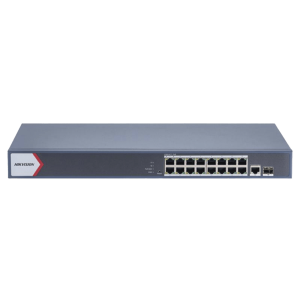 Switch Gigabit PoE+ / Monitoreable / 16 Puertos 1000 Mbps PoE+ / 1 Puerto 1000 Mbps de Uplink / 1 Puerto SFP /  Configuración Nube desde Hik-PartnerPro / Modo Extendido hasta 300 Metros / 130 Watts