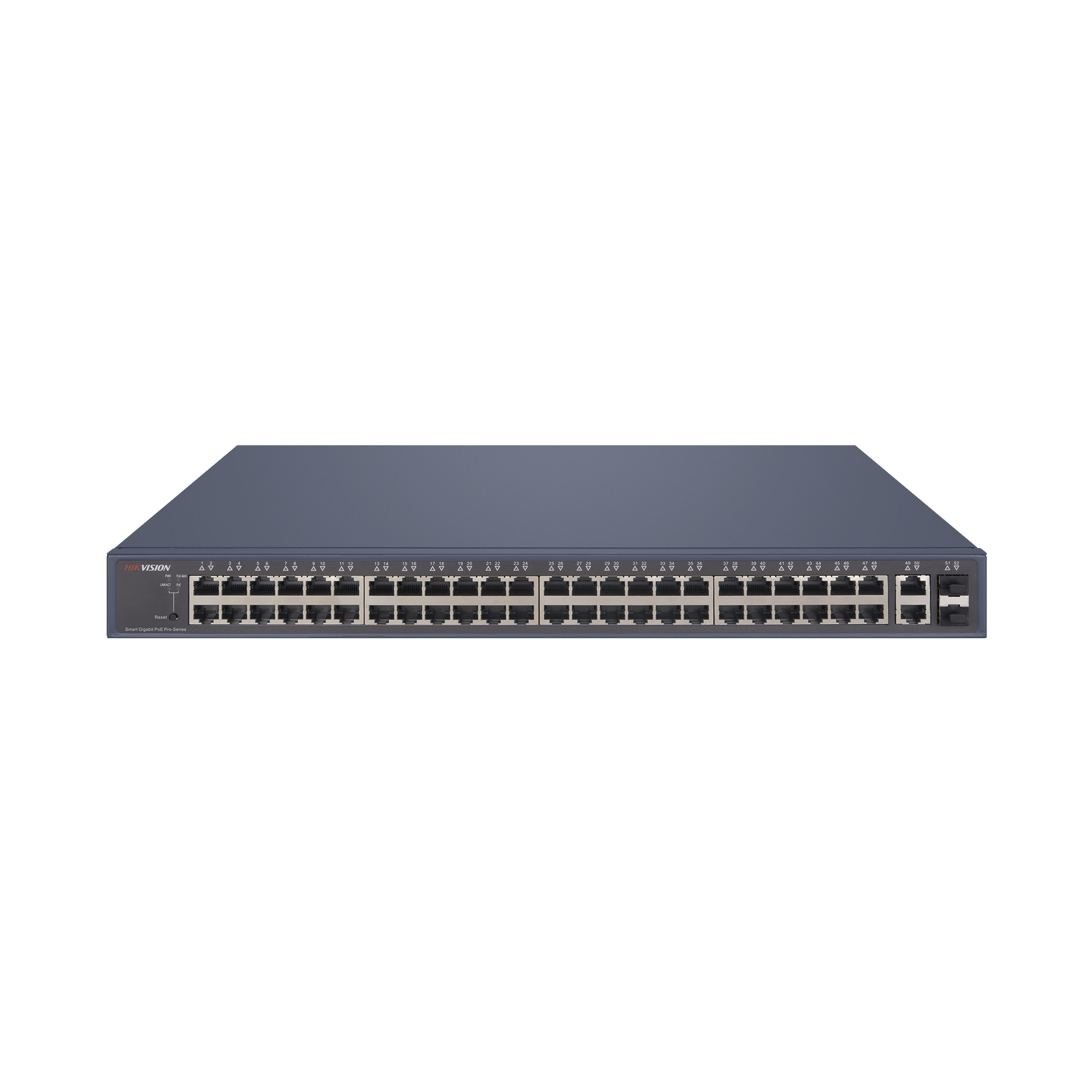 Switch PoE+ / Monitoreable / 48 Puertos 1000 Mbps PoE+ / 2 Puertos 1000 Mbps Uplink / 2 Puertos SFP / 470 Watts