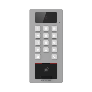 Lector Biometrico con Teclado para Exterior Antivandálico IP65 & IK09 con función de Videoportero Multiapartamento /  Huella, Tarjeta, Código QR, PIN o App HikConnect  / Cámara 2 MP compatible con NVRs / Soporta biom