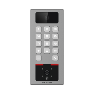 Teclado con Lector Físico de QRs para Exterior Antivandálico IP65 & IK09 con función de Videoportero Multiapartamento /  Huella, Tarjeta, Código QR, PIN o App HikConnect  / Cámara 2 MP compatible con NVRs / Soporta b