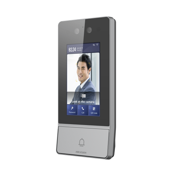 Videoportero IP 2 Megapixel / Llamada y Apertura Remota desde App Hik-Connect / Reconocimiento Facial / Panel touch 4.3"/ Exterior IP65 + Antivandalico IK08 / Botón mecanico de llamada / PoE / 1 Departamento / Apertura con Tarjeta, Codigo PIN
