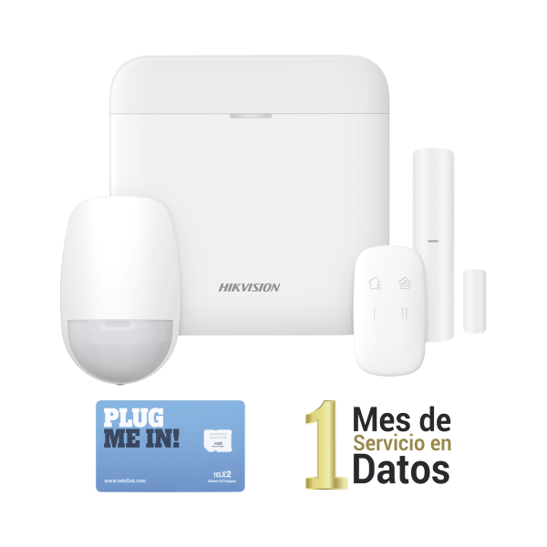 (AX PRO) KIT de Alarma AX PRO con GSM (3G/4G) / Incluye: 1 Hub con bateria de respaldo / 1 Sensor PIR / 1 Contacto Magnético / 1 Control Remoto /1 MICROSIM30M2M incluye 1 mes de servicio/ Wi-Fi / Compatible con Hik-Connect P2P