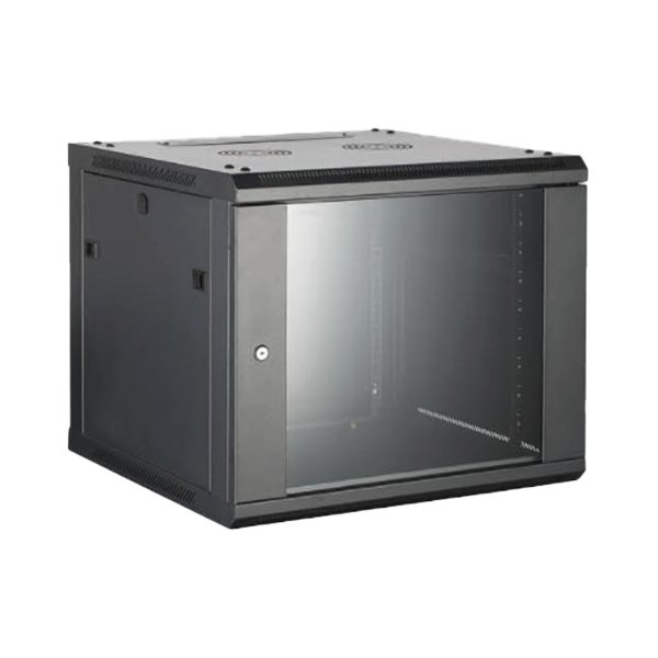 Gabinete para Montaje en Pared - Piso / Puerta de Cristal Templado / Cuerpo Fijo / 6 Unidades de Rack / 19" / Fabricado en Acero