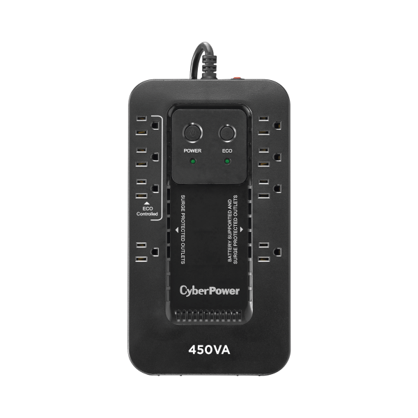 UPS de 450 VA/260 W, Topología Standby con Modo Ahorrador ECO, Entrada 120 Vca NEMA 5-15P, Con 8 Tomas NEMA 5-15R