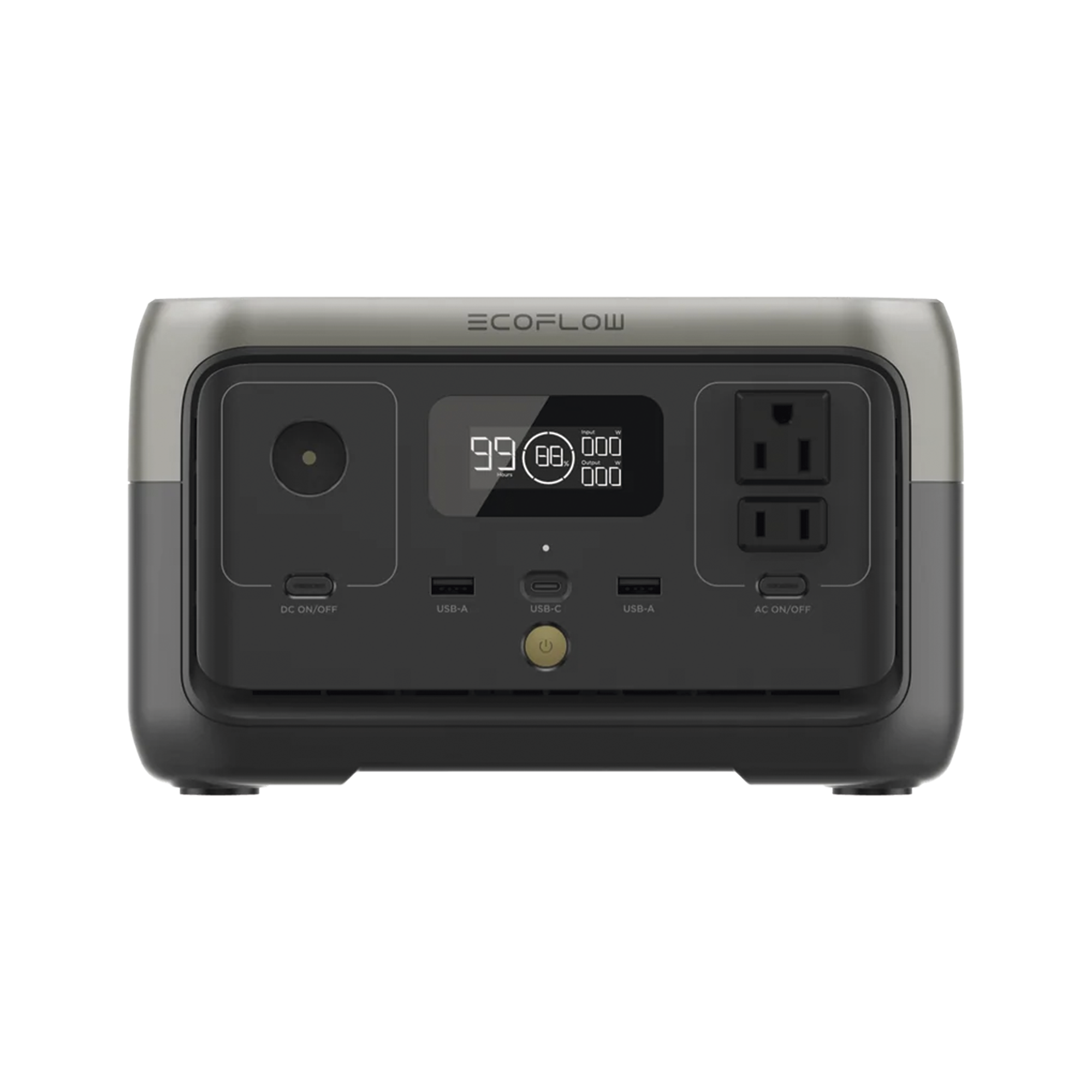 EcoFlow River 2 | Estación de Energía Portátil 256Wh Litio LFP / 2 AC 300 W (Max. 600W) / 1 USB-C 60W / 2 USB -A 12W / Cargador de Coche 8A a 12 o 24V / Conectividad WiFi y Bluetooth (App) / Carga Solar 110W Max.