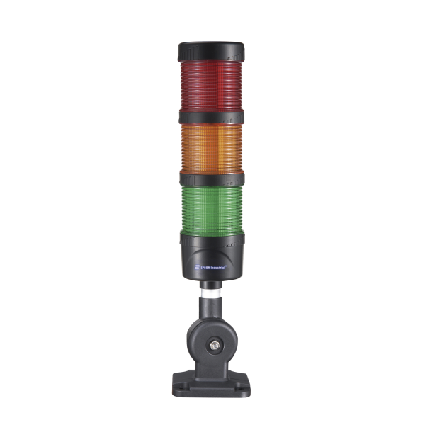 Torre LED Indicadora de estado de 3 niveles color Rojo, Ámbar y Verde, con Buzzer integrado a 85 dB,  a 24 VCD con Montaje incluido de 60 mm de diámetro
