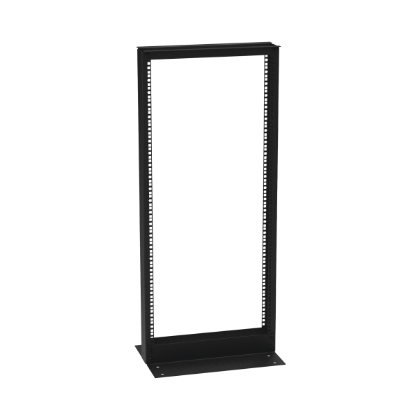 Rack de 2 Postes (Doble Perforación), Estándar 19", 24 Unidades, Fabricado en Acero, Base "L" para Anclar a Piso.