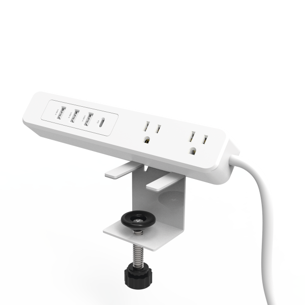 Multicontacto con Montaje para Escritorio / Carga Rápida para 65 W / 3 x Nema 5-15P / 2 x USB-A (5V @3A) / 1 x USB-C (65W)