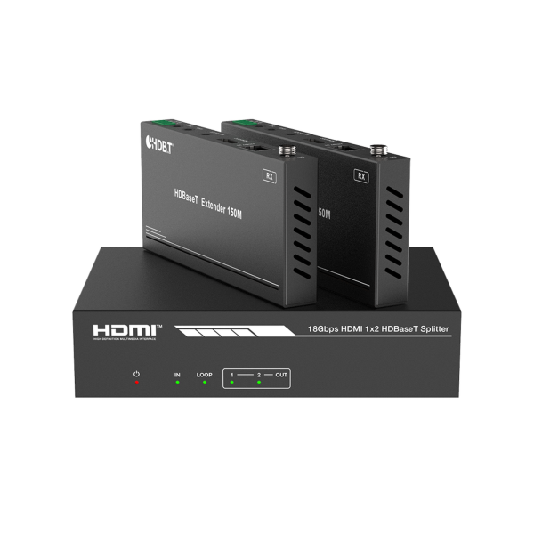 Splitter mas Extensor de Video | 1x2¬†| ProAV | HDBaseT™ | 120m en 4K@60Hz | 150m en 1080p@60Hz | Cat6/6a/7 | Gestión Avanzada EDID | Control IR y RS232 | PoC |¬†Salida de Audio