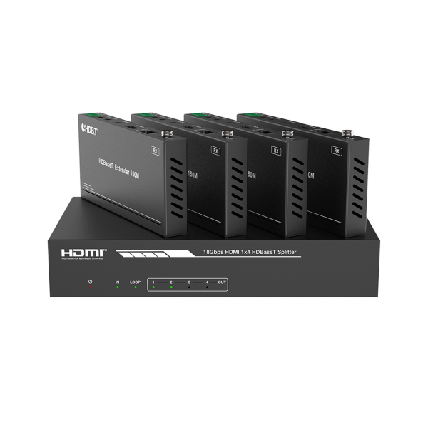 Splitter mas Extensor de Video | 1x4¬†| ProAV | HDBaseT™ | 120m en 4K@60Hz | 150m en 1080p@60Hz | Cat6/6a/7 | Gestión Avanzada EDID | Control IR y RS232 | PoC |¬†Salida de Audio