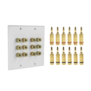 KIT 1 Placa de Pared + 6 Pares Conectores Banana (Rojo+Negro) |¬†Postes de Unión Tipo Banana | Conexión para 6 Altavoces | Fácil Instalación | Conectores Chapados en Oro