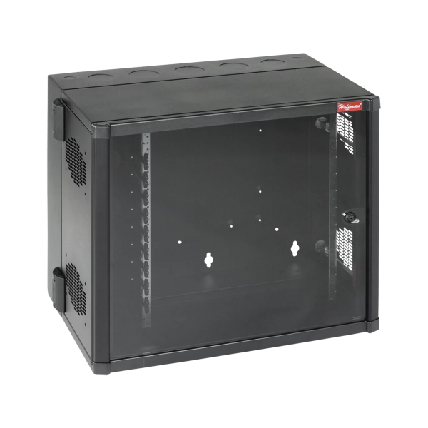 Gabinete AccessPlus de Montaje en Pared de 19in, Rieles Numerados y Roscados #10-32, Puerta con Ventana de Seguridad, 700 mm de Ancho, 637 mm de Profundidad, 26 UR, Color Negro