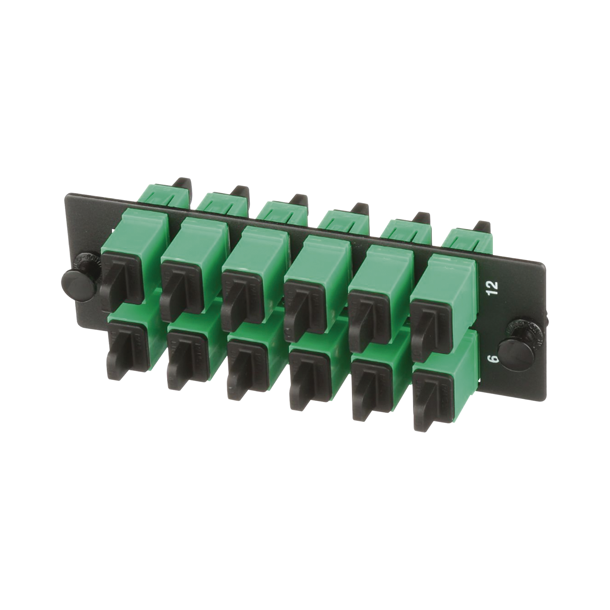 Placa Acopladora de Fibra Optica FAP, Con 12 Conectores SC/APC (12 Fibras), Para Fibra Monomodo OS1/OS2, Color Verde