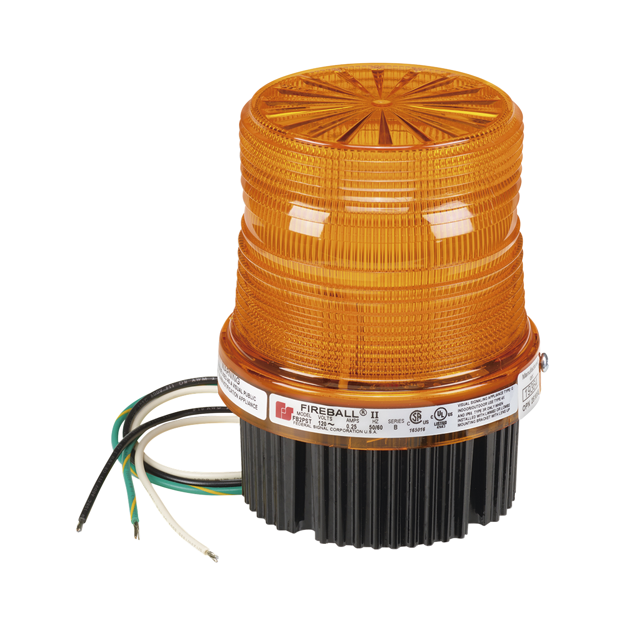 Luz de advertencia estroboscópica Fireball®, Listado por UL y cUL, 120 VCA, color ámbar