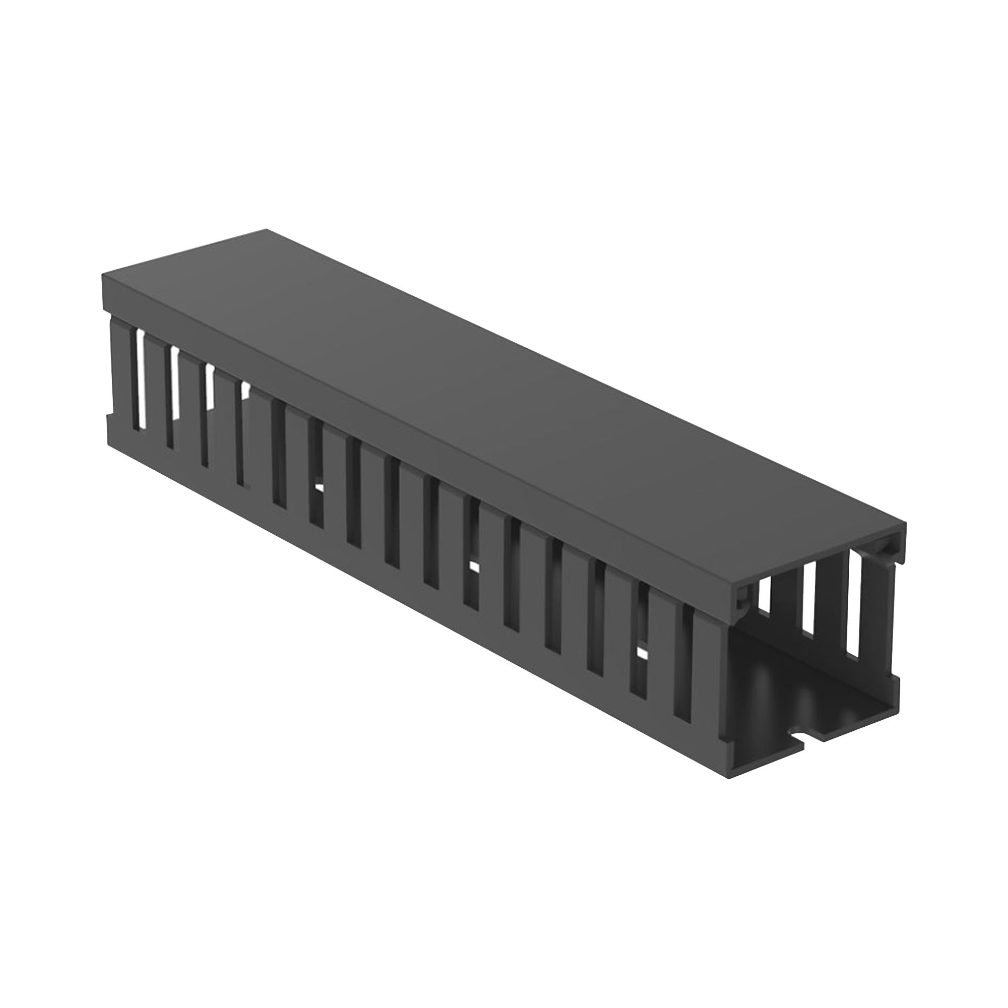 Canaleta Ranurada de PVC con Tapa, Tipo F, 44.5 mm de Ancho, 41.1 mm de Alto y 2 m de Largo, Color Gris