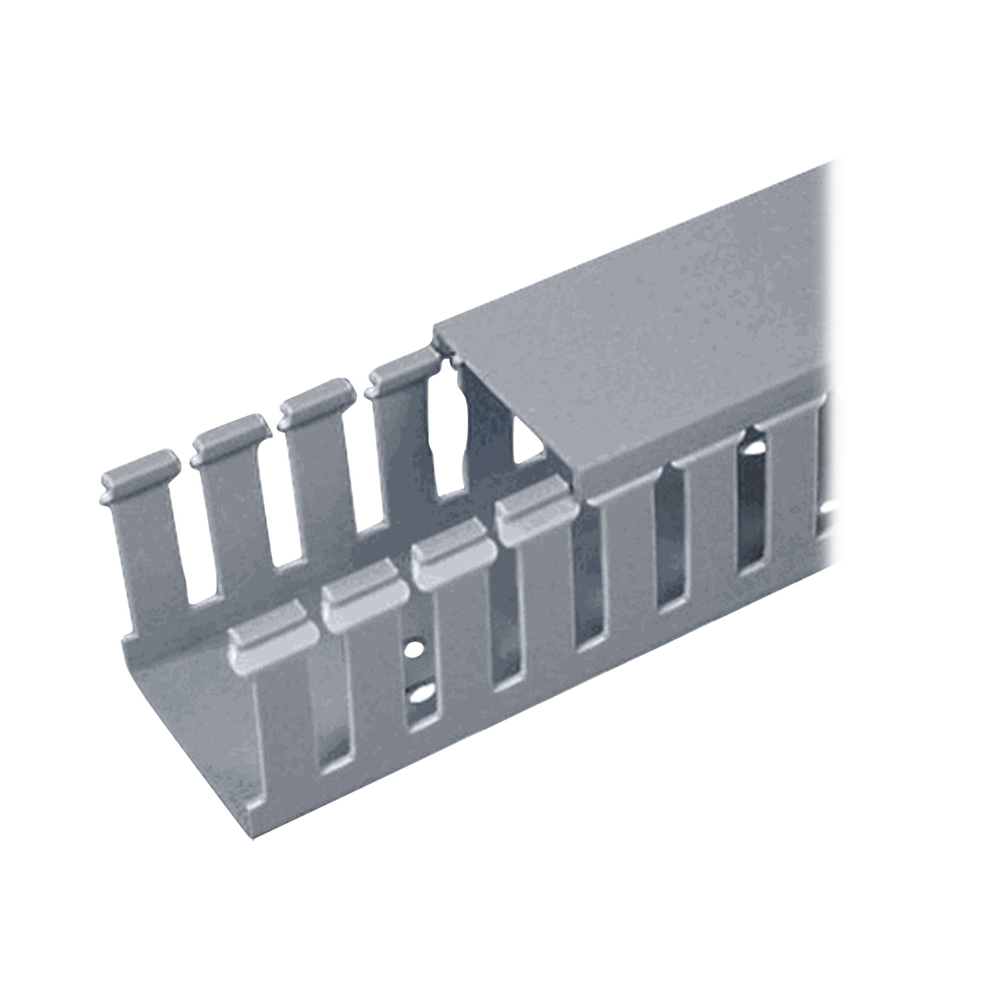 Canaleta Ranurada de PVC con Tapa, Tipo F, 32 mm de Ancho, 28.7 mm de Alto y 2 m de Largo, Color Gris