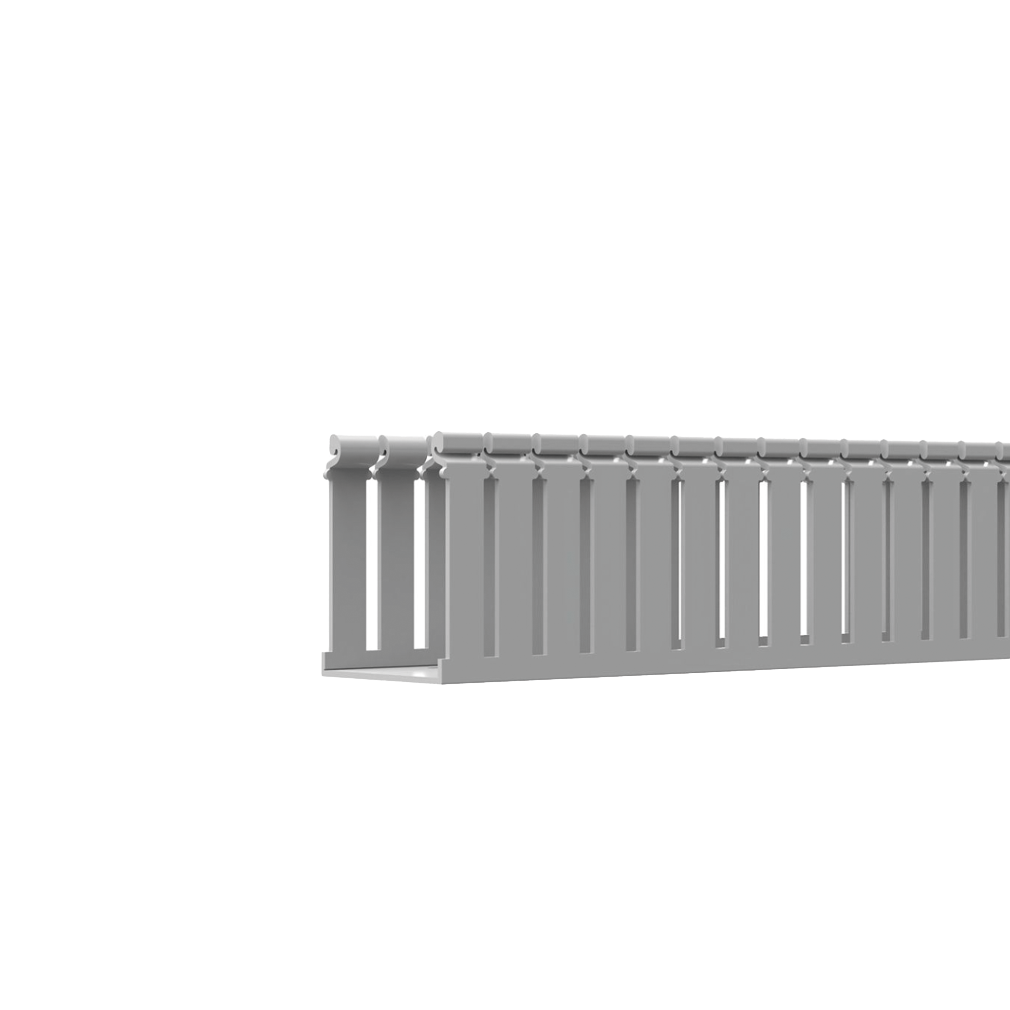 Canaleta Ranurada de PVC con Tapa, Tipo F, 108 mm de Ancho, 79.2 mm de Alto y 2 m de Largo, Color Gris