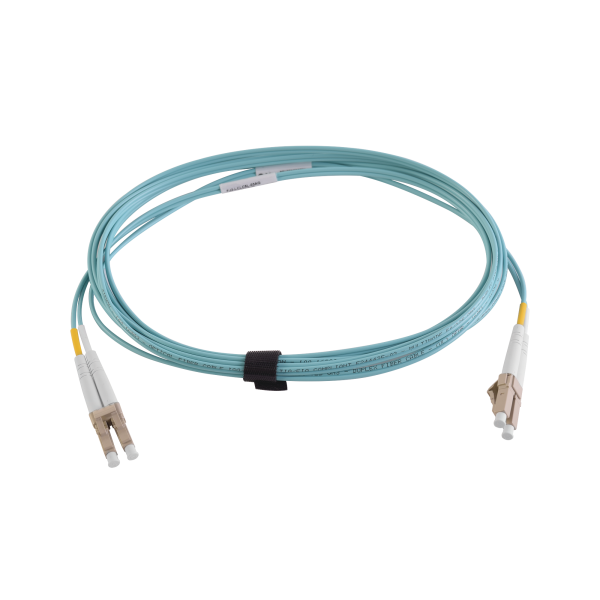 Jumper de Fibra Óptica Multimodo 50/125 XGLO OM3, LC-LC Duplex, OFNR, Color Aqua, 3 Metros
