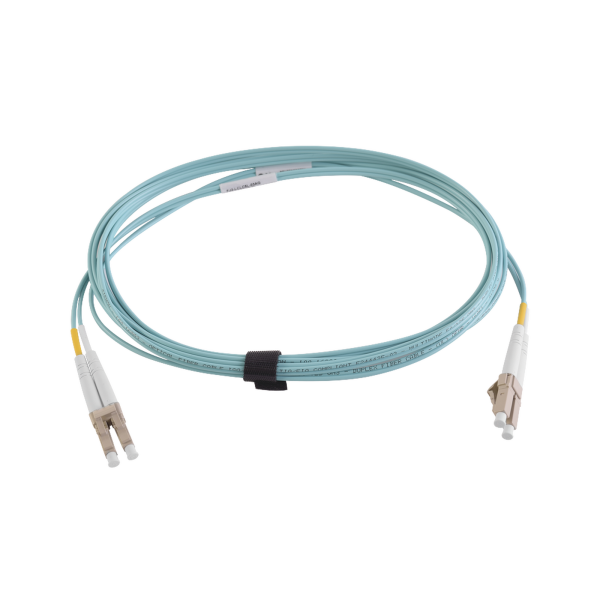 Jumper de Fibra Óptica Multimodo 50/125 XGLO OM4, LC-LC Duplex, OFNR, Color Aqua, 1 Metro