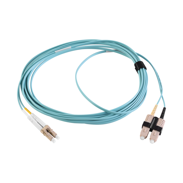 Jumper de Fibra Óptica Multimodo 50/125 XGLO OM3, LC-SC Duplex, OFNR, Color Aqua, 3 Metros