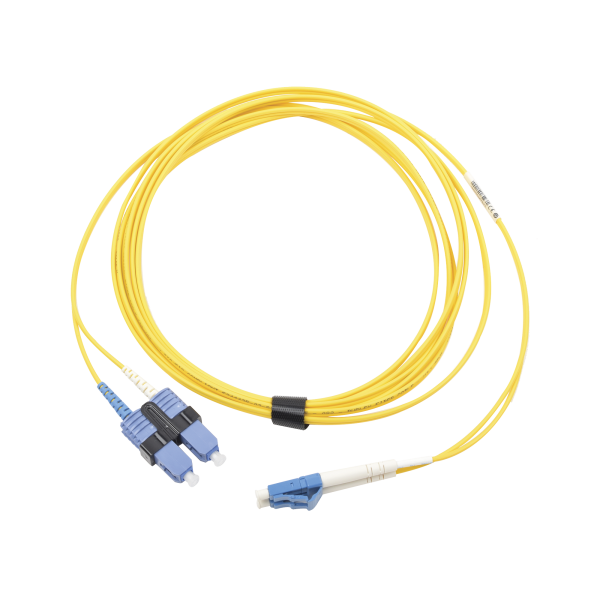 Jumper de Fibra Óptica Monomodo (OS2), XGLO, LC/UPC-SC/UPC Duplex, OFNR, Color Amarillo, 3 Metros