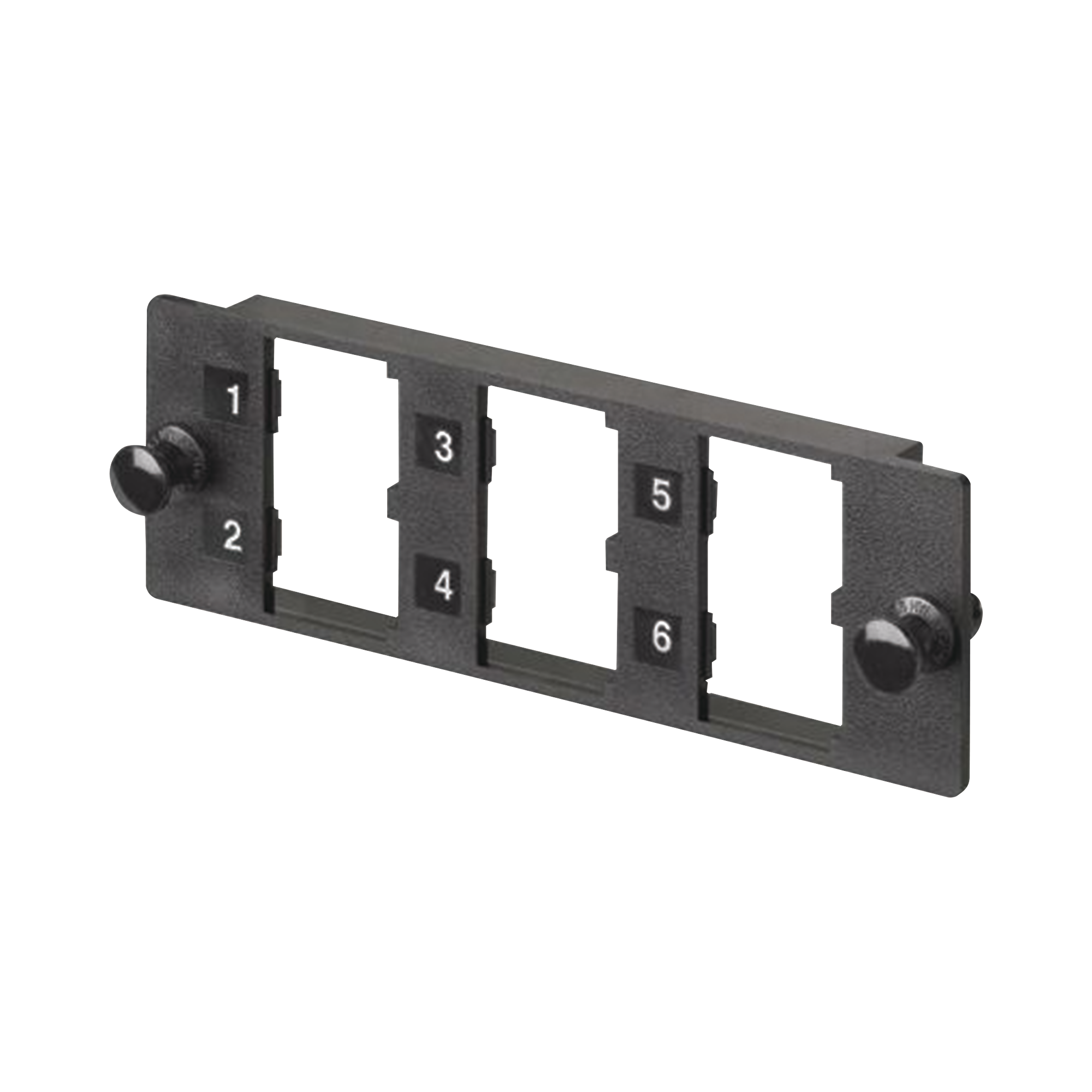 Placa Modular FAP de 6 Puertos Mini-Com, Acepta Módulos de Fibra Óptica, Cobre o Audio y Video, Color Negro