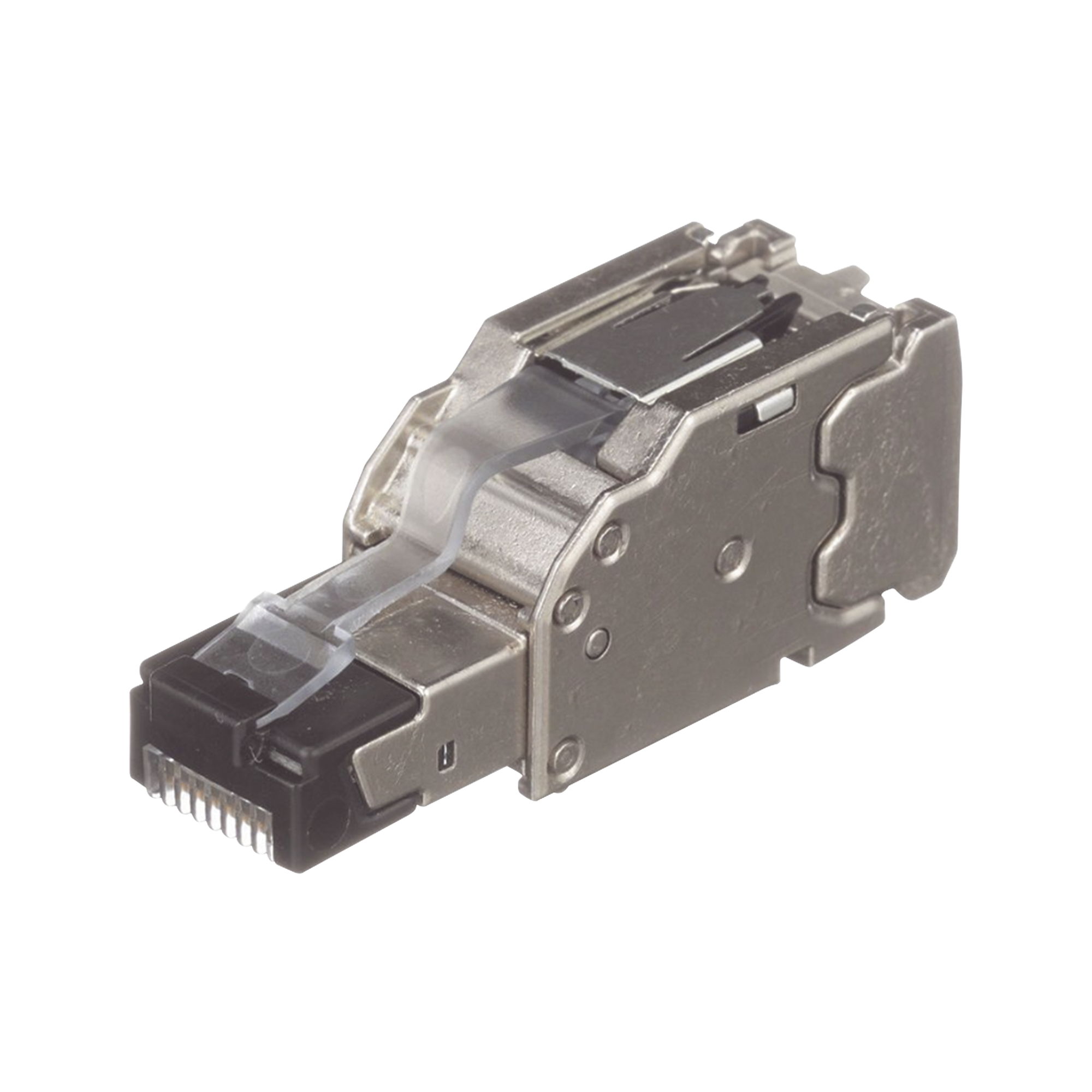 Plug RJ45 Blindado, Instalación Recta, Terminación en Campo Certificable, Compatible con Cat5e, Cat6 y Cat6A, Color Plata, Paquete de 10 Piezas