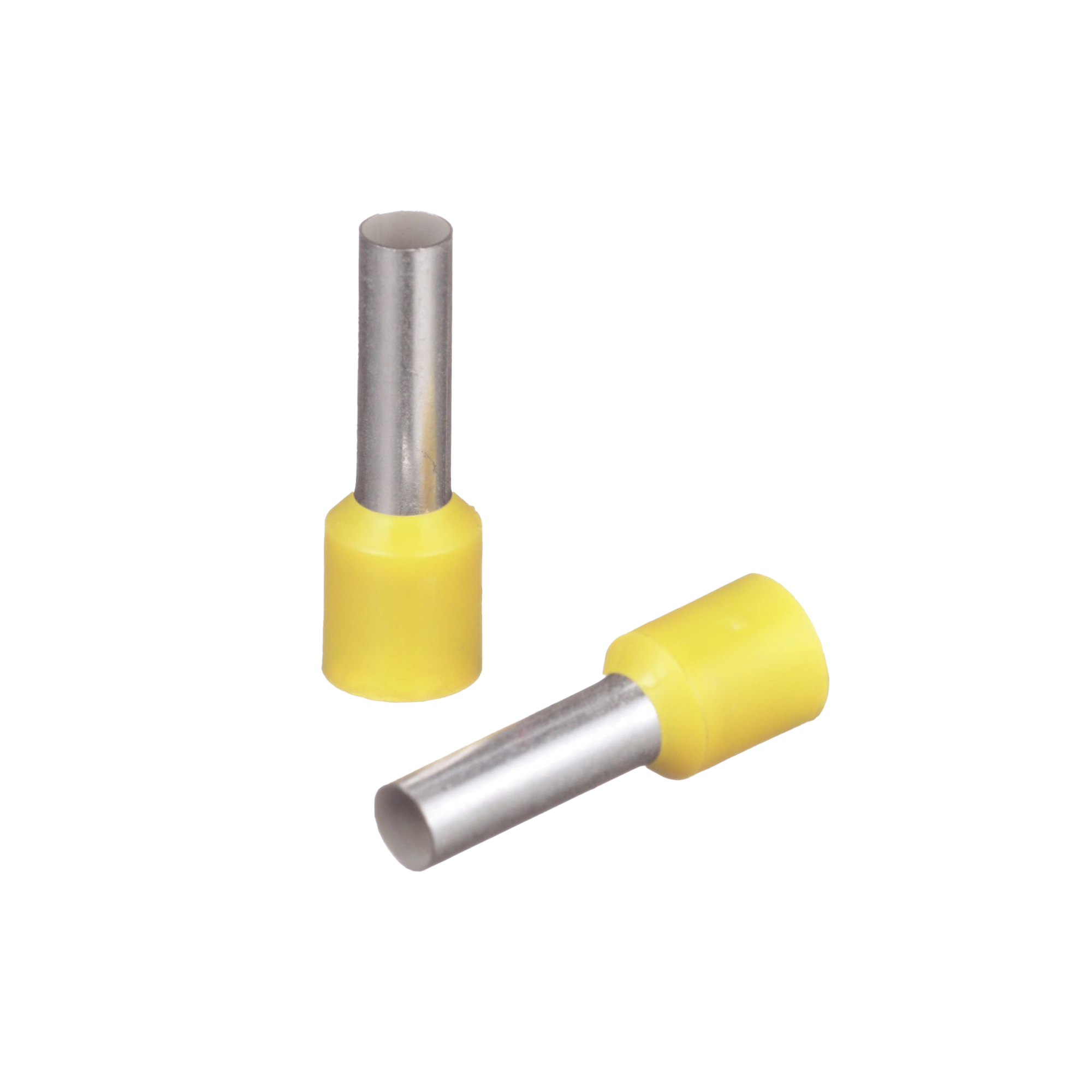 Ferrúl de cobre DIN Amarillo para Cable 10 AWG con largo 12 mm.  Paquete de 100 Piezas