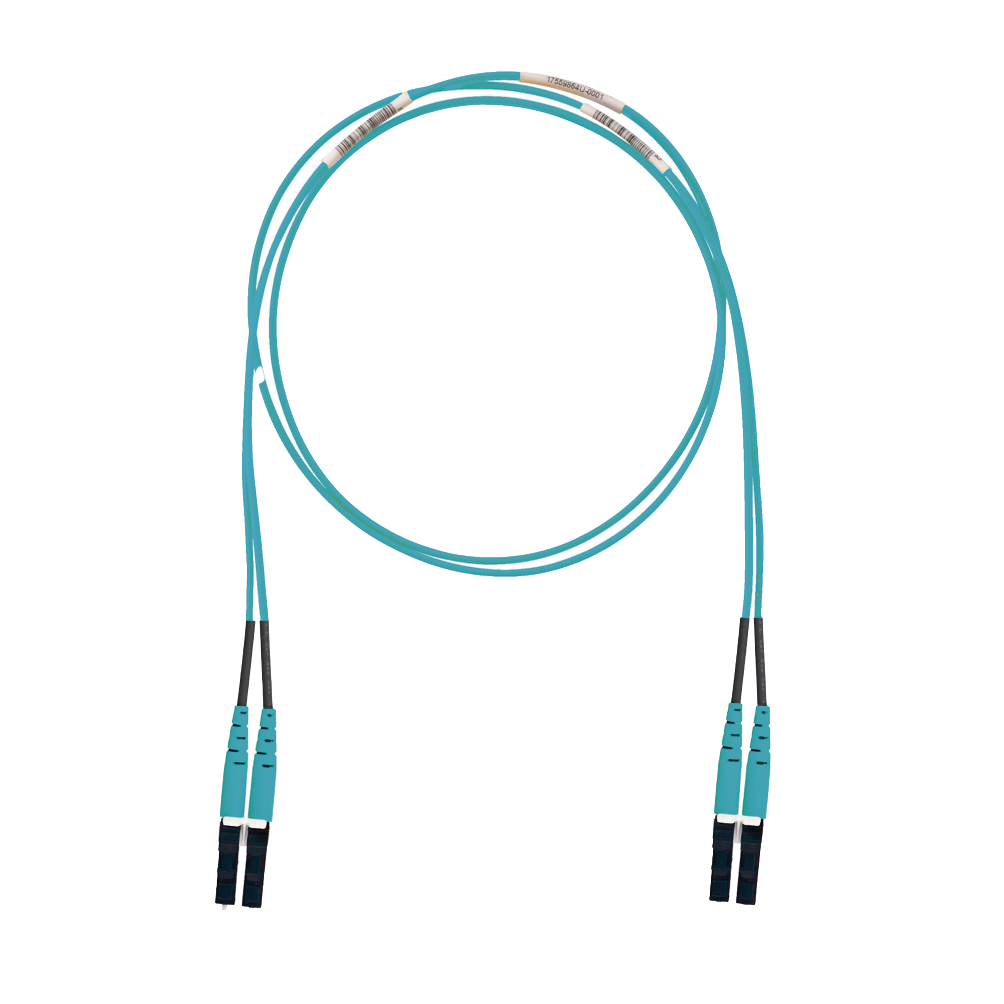 Jumper de Fibra Optica Multimodo 50/125 OM3, LC-LC Duplex, LSZH (Cero Halógenos), Color Aqua, 1 Metro