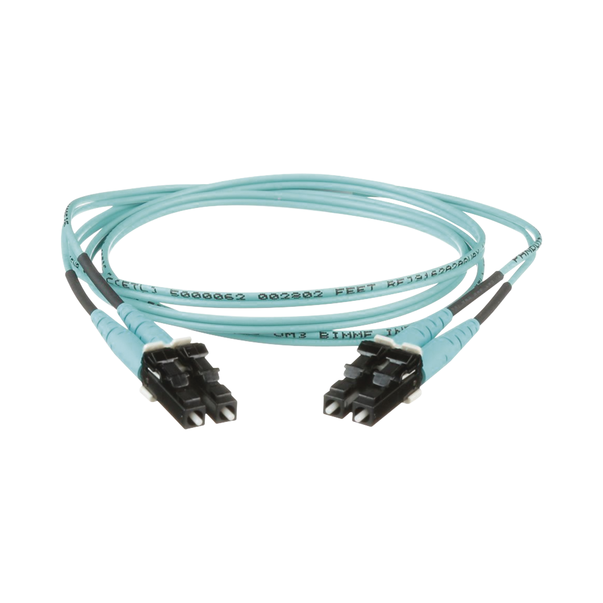 Jumper de Fibra Optica Multimodo 50/125 OM3, LC-LC Duplex, OFNR (Riser), Color Aqua, 1 Metro