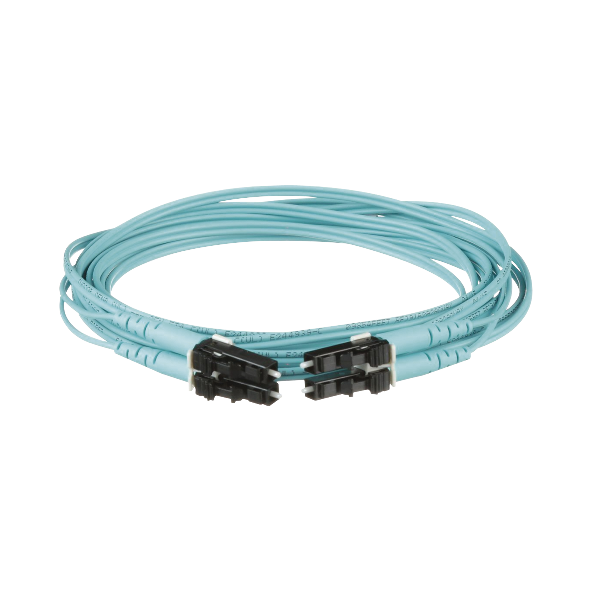 Jumper de Fibra Optica Multimodo 50/125 OM3, LC-LC Duplex, OFNR (Riser), Color Aqua, 3 Metros
