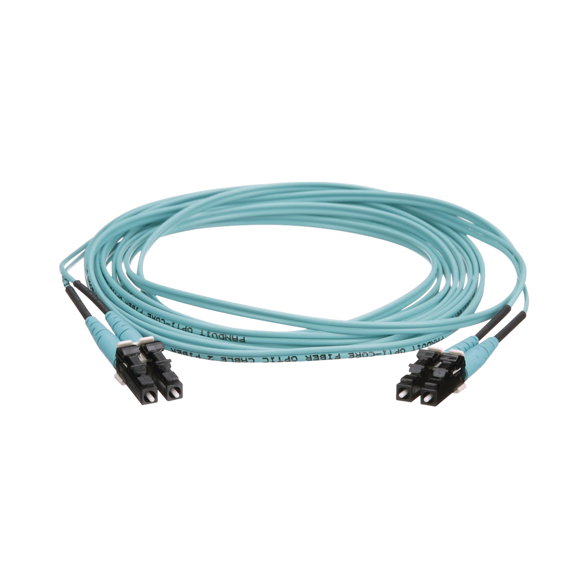 Jumper de Fibra Óptica Multimodo 50/125 OM4, LC-LC Duplex, OFNR (Riser), Color Aqua, 5 Metros