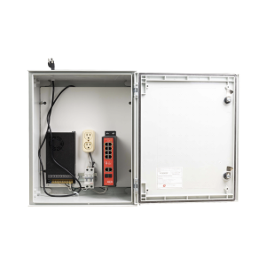 Switch PoE Industrial para exterior / 8 puertos Gigabit con 8 puertos PoE 802.3at / Protección térmica 2P, 16A, Corriente Alterna 400 Vca