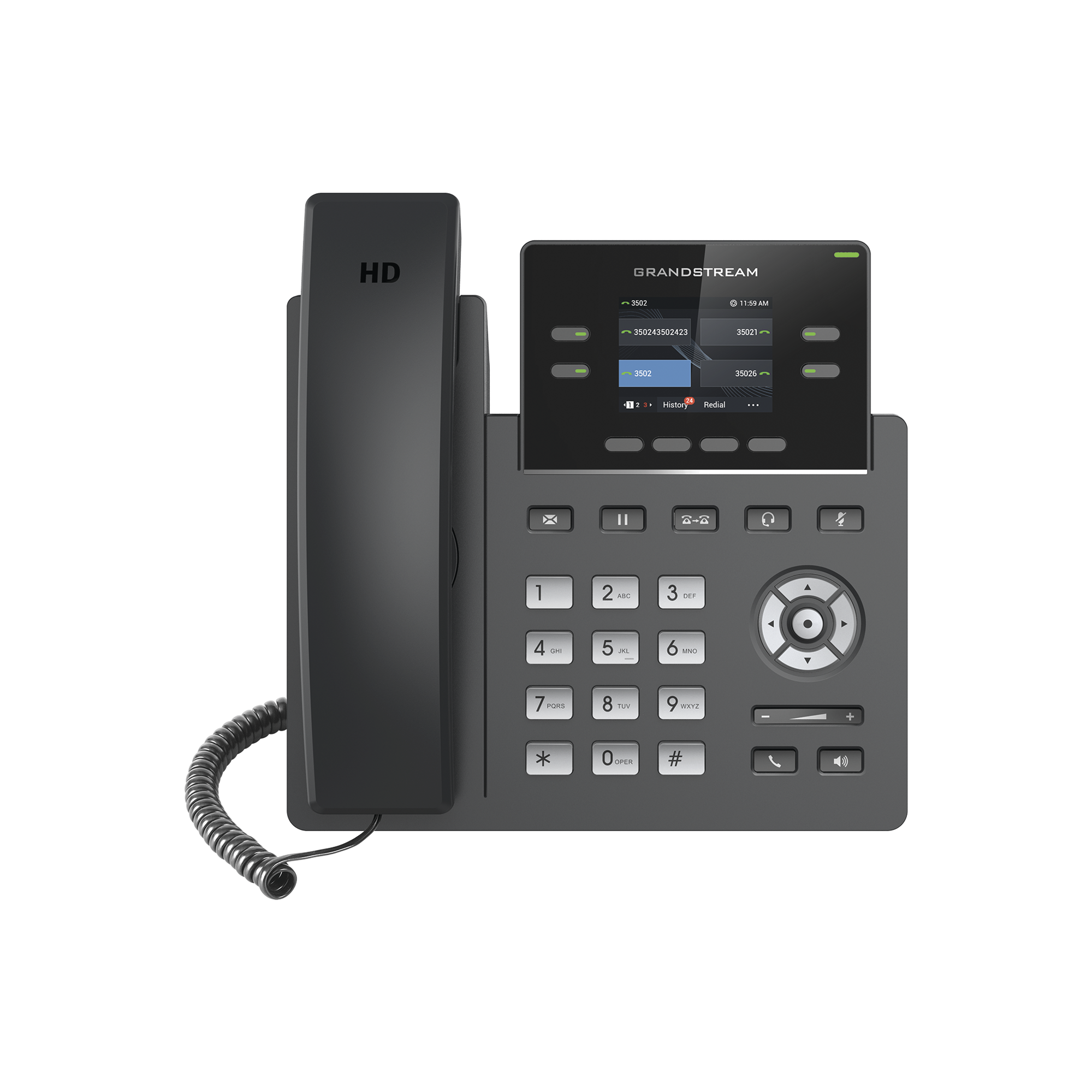 Teléfono IP Grado Operador, 4 líneas SIP con 2 cuentas, pantalla a color 2.4", codec Opus, IPV4/IPV6 con gestión en la nube GDMS