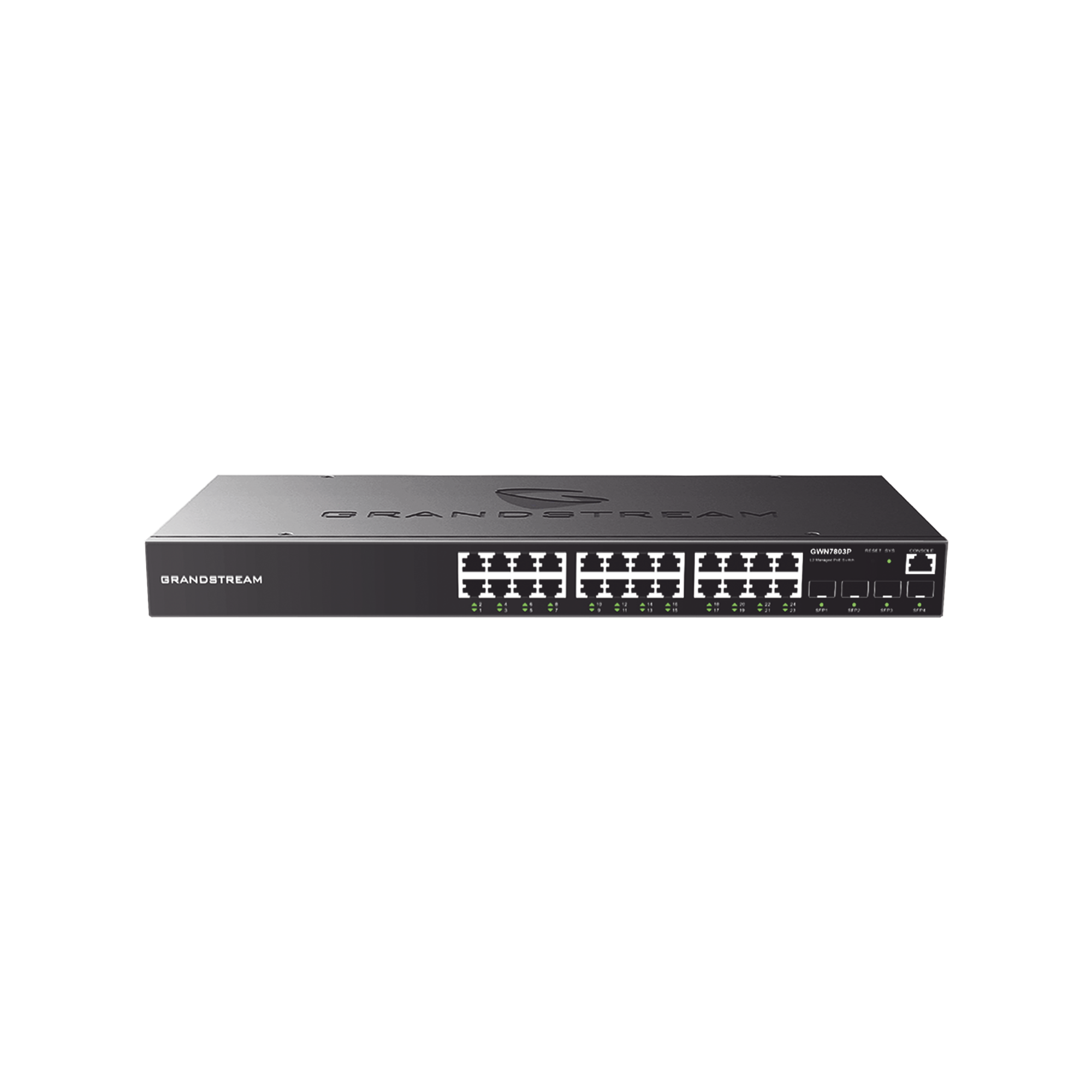 Switch Gigabit PoE+ Administrable / 24 puertos 10/100/1000 Mbps + 4 Puertos SFP Uplink / Hasta 360W / Compatible con GWN Cloud.